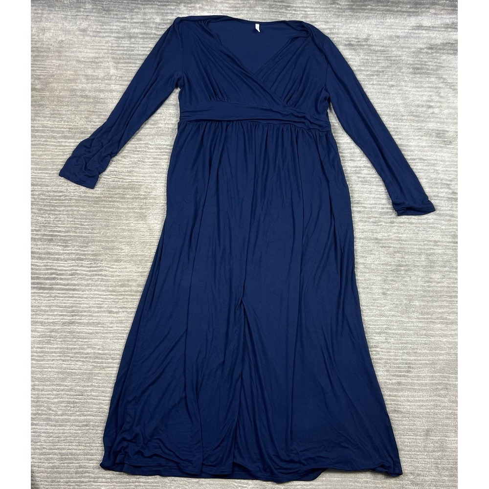 Cathy Dress Womens 3XL Blue Long Sleeve Maxi Rayon Blend V-Neck‎ Casual